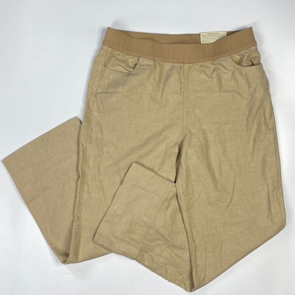 Soft Surroundings Tan Wide Leg Full Length Linen Blend Pull On Pants NWT Large